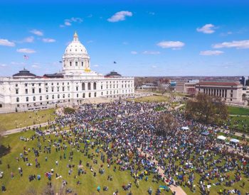 Aerial view of crowd at Minnesota State Capitol