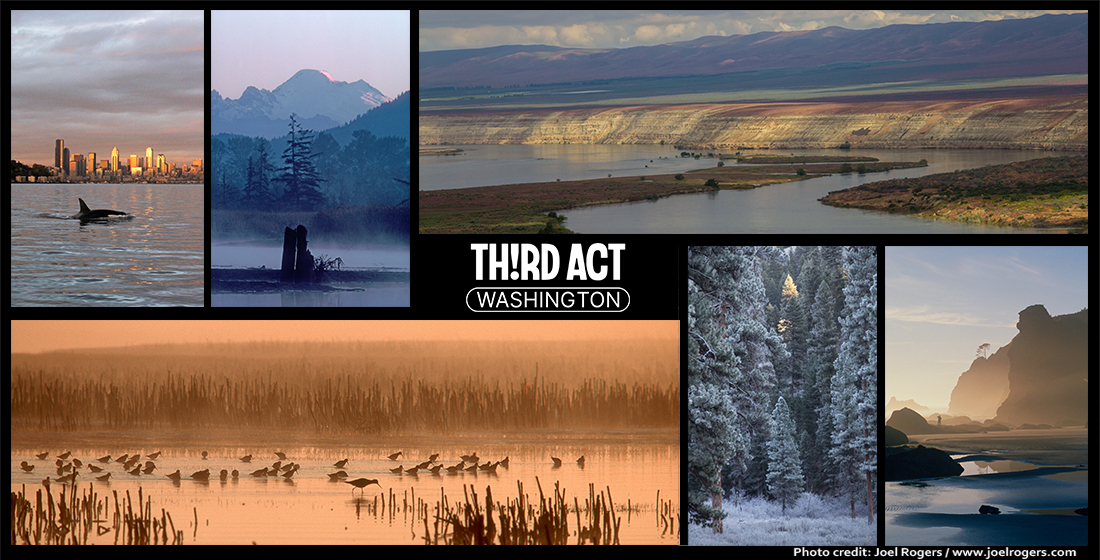 Third Act Washington. photo collage of Washington habitats